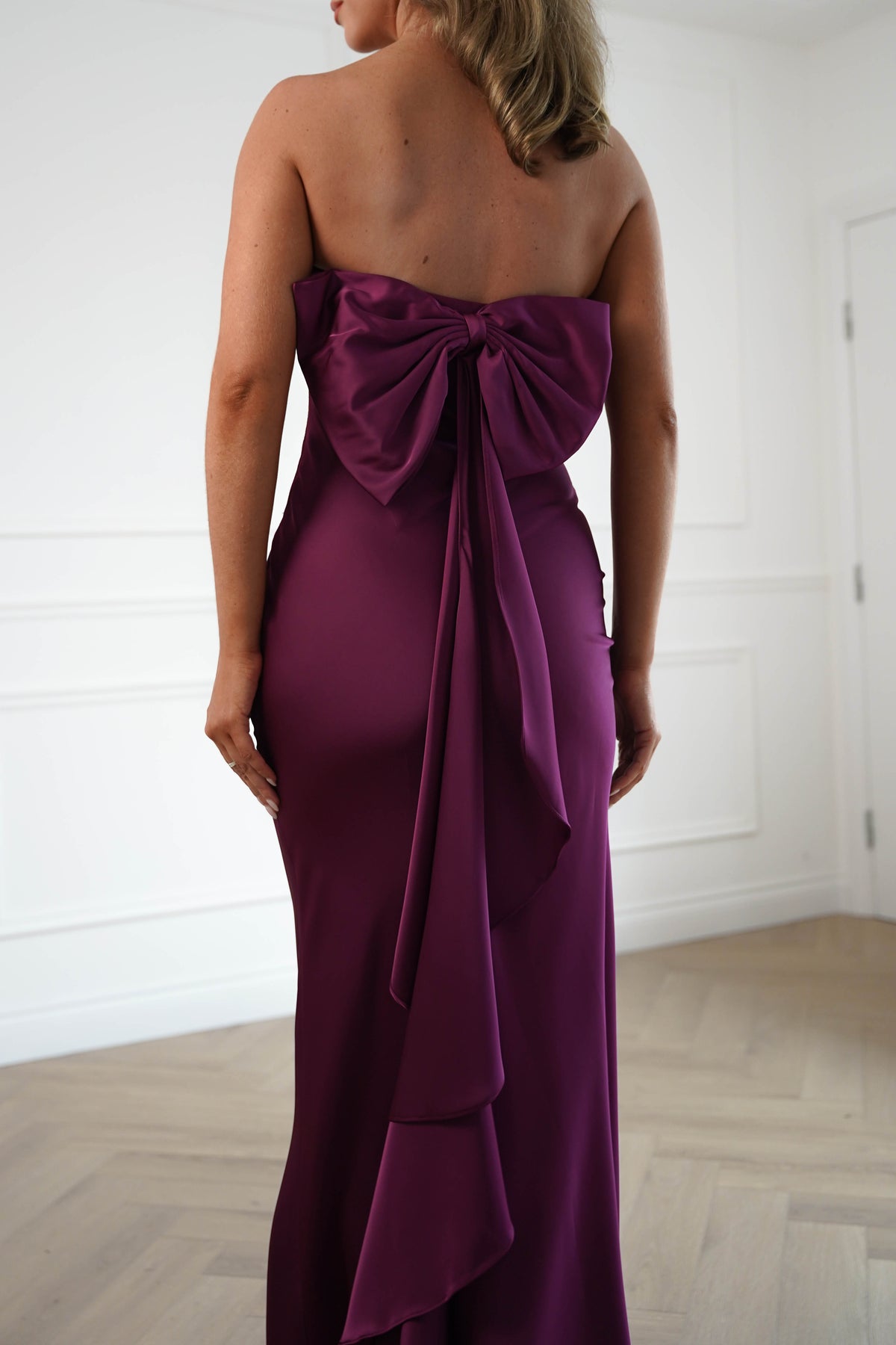 Oh Hello Clothing Dresses > Prom Dresses Therese Bow Detail Satin Maxi Dress | Plum
