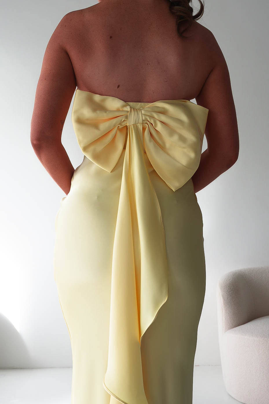 Oh Hello Clothing Dresses > Prom Dresses Therese Bow Detail Satin Maxi Dress | Yellow