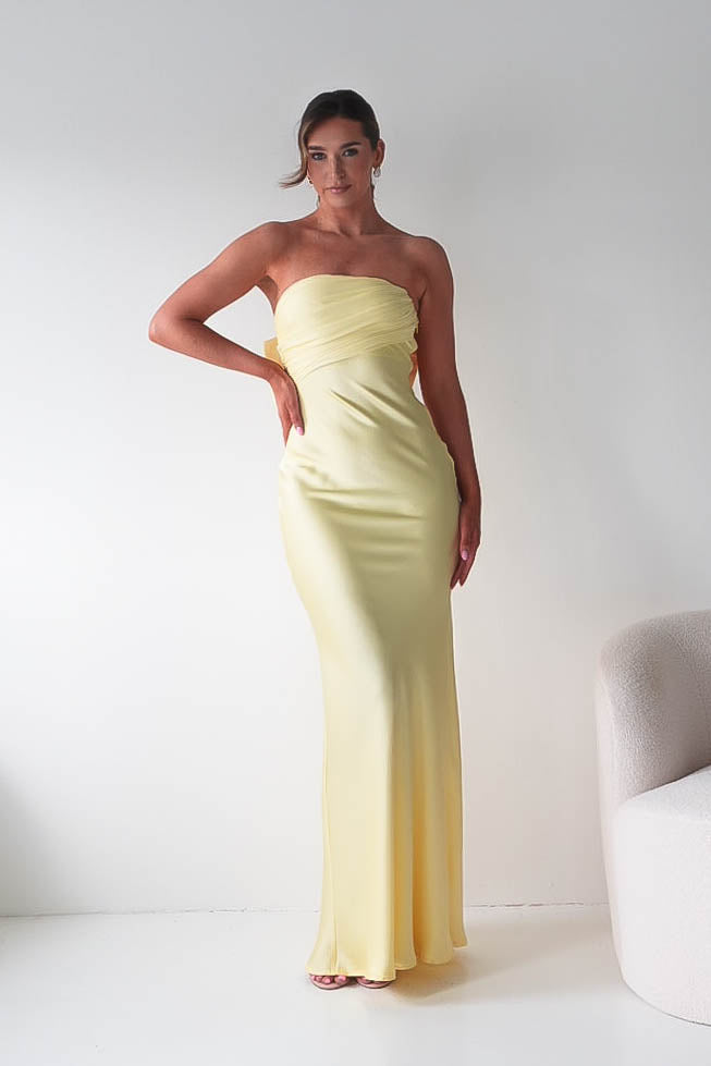 Oh Hello Clothing Dresses > Prom Dresses Therese Bow Detail Satin Maxi Dress | Yellow