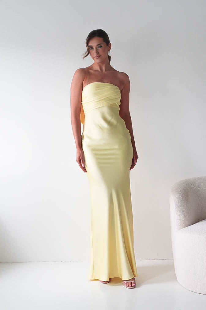 Oh Hello Clothing Dresses > Prom Dresses Therese Bow Detail Satin Maxi Dress | Yellow