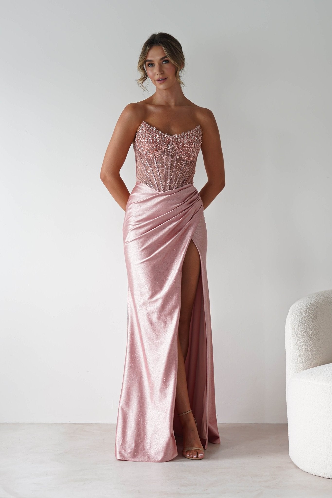 Tiarna Embellished Glitter Gown | Dusty Pink | Debs & Prom | Formal Gown | Oh Hello Clothing