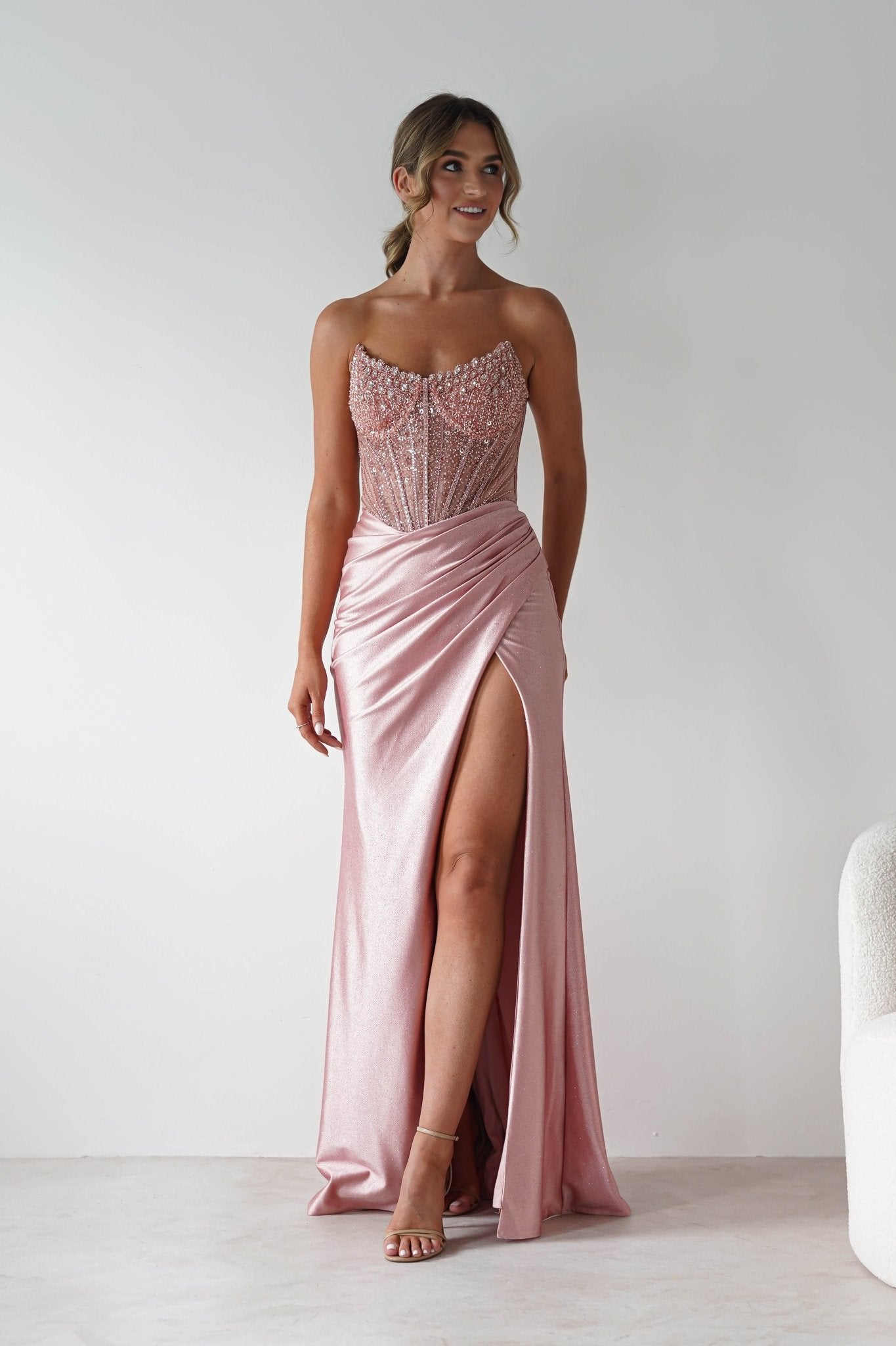 Tiarna Embellished Glitter Gown | Dusty Pink | Debs & Prom | Formal Gown | Oh Hello Clothing