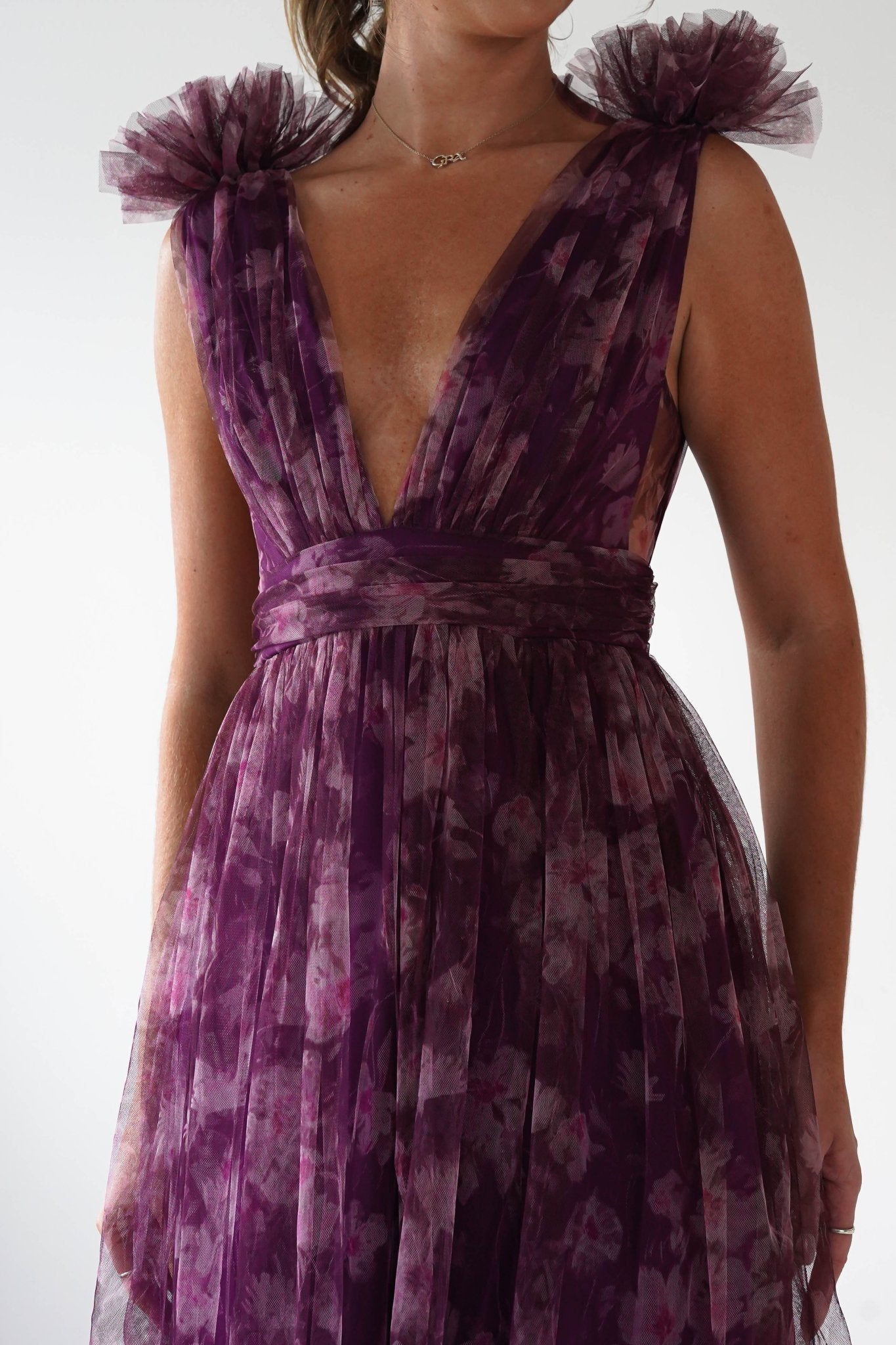 Valentina Tulle Floral Maxi Dress Plum | Wedding Guest Dress | Maxi | Oh Hello Clothing