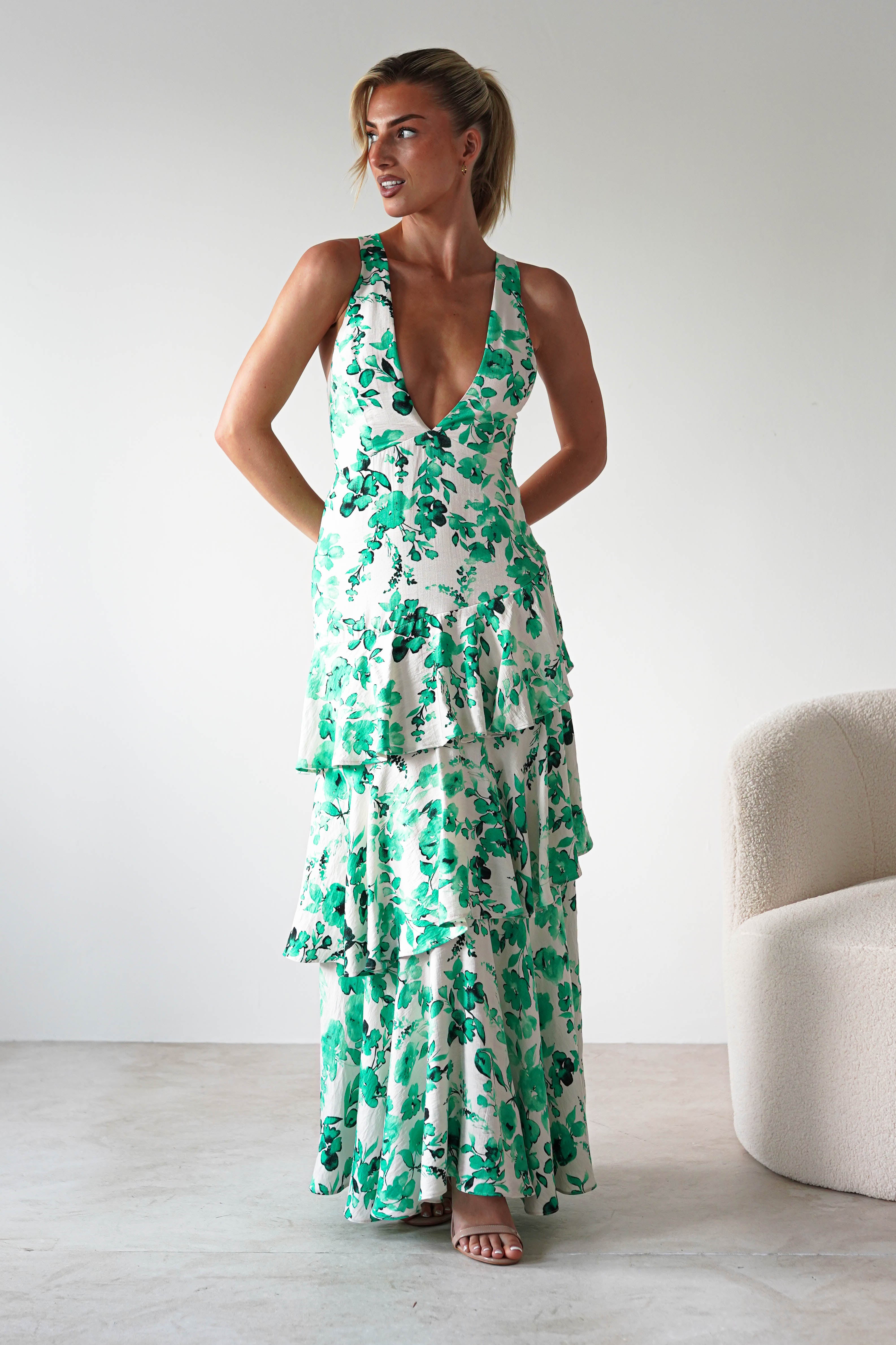Varana Floral Ruffle Maxi Dress Green | Wedding Guest Dress | Maxi | Oh Hello Clothing