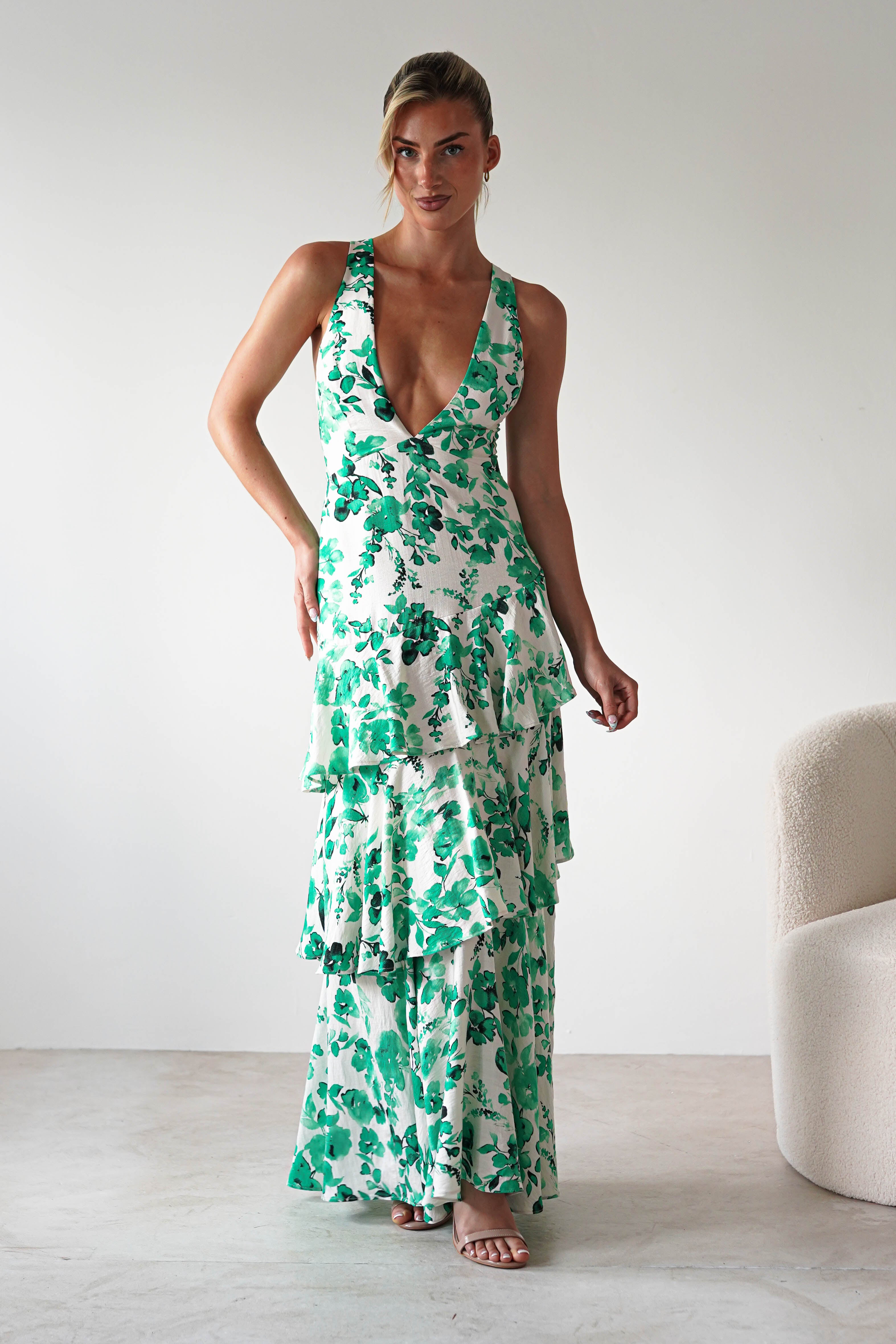 Varana Floral Ruffle Maxi Dress Green | Wedding Guest Dress | Maxi | Oh Hello Clothing