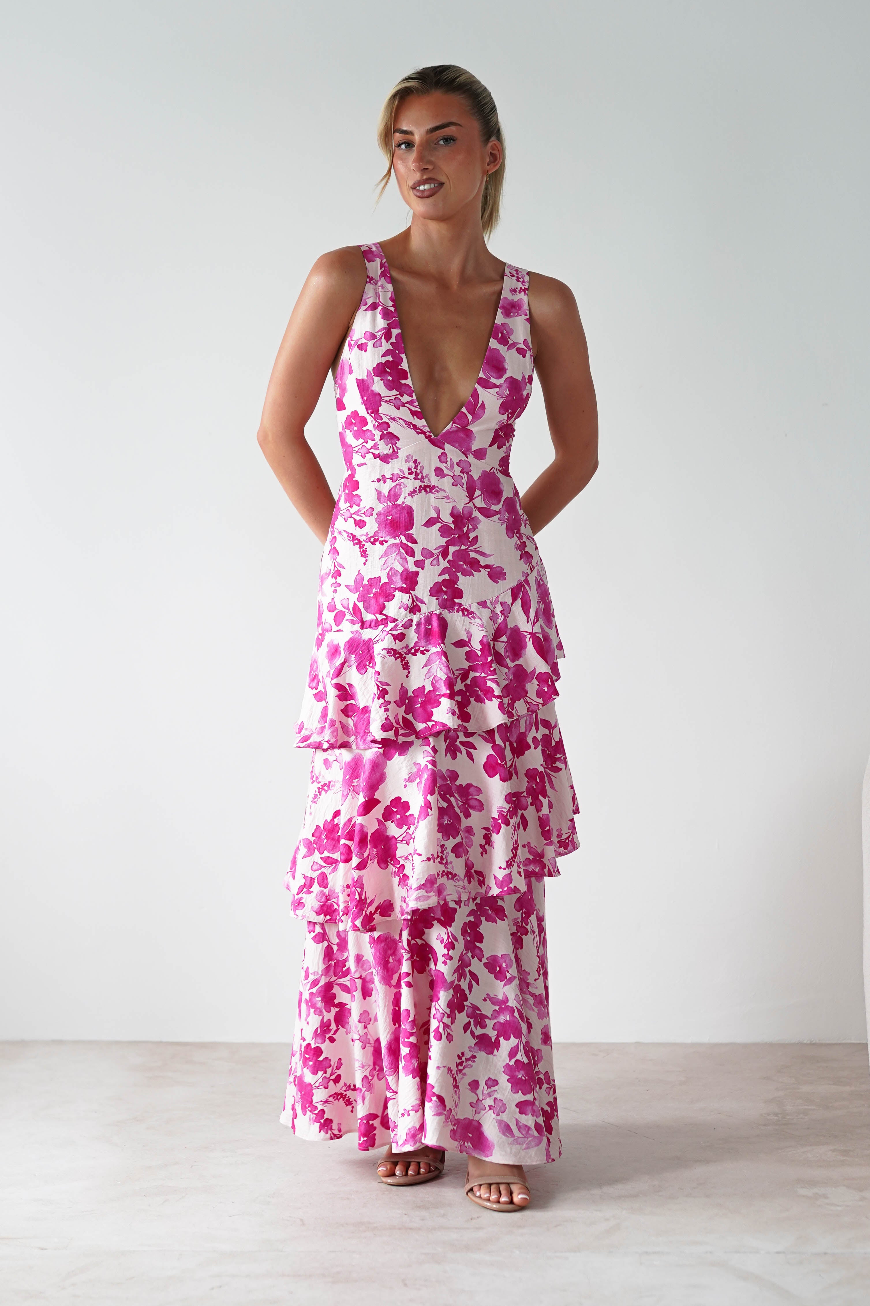 Varana Floral Ruffle Maxi Dress Pink | Wedding Guest Dress | Maxi | Oh Hello Clothing
