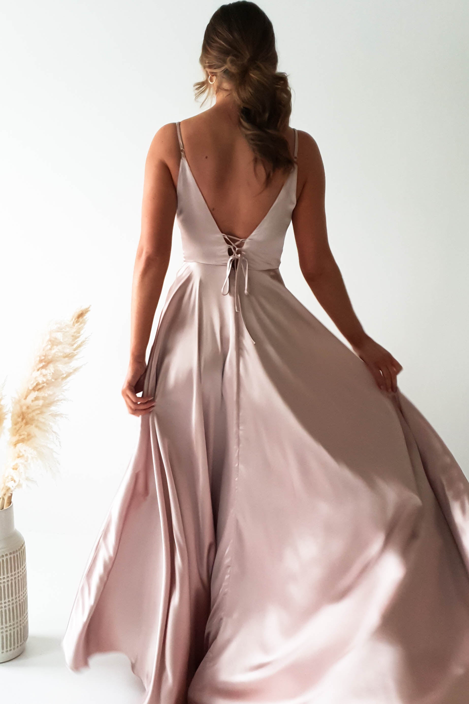 Velia Satin Maxi Gown | Champagne | Debs & Prom | Formal Gown | Oh Hello Clothing