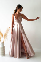 Velia Satin Maxi Gown | Champagne | Debs & Prom | Formal Gown | Oh Hello Clothing