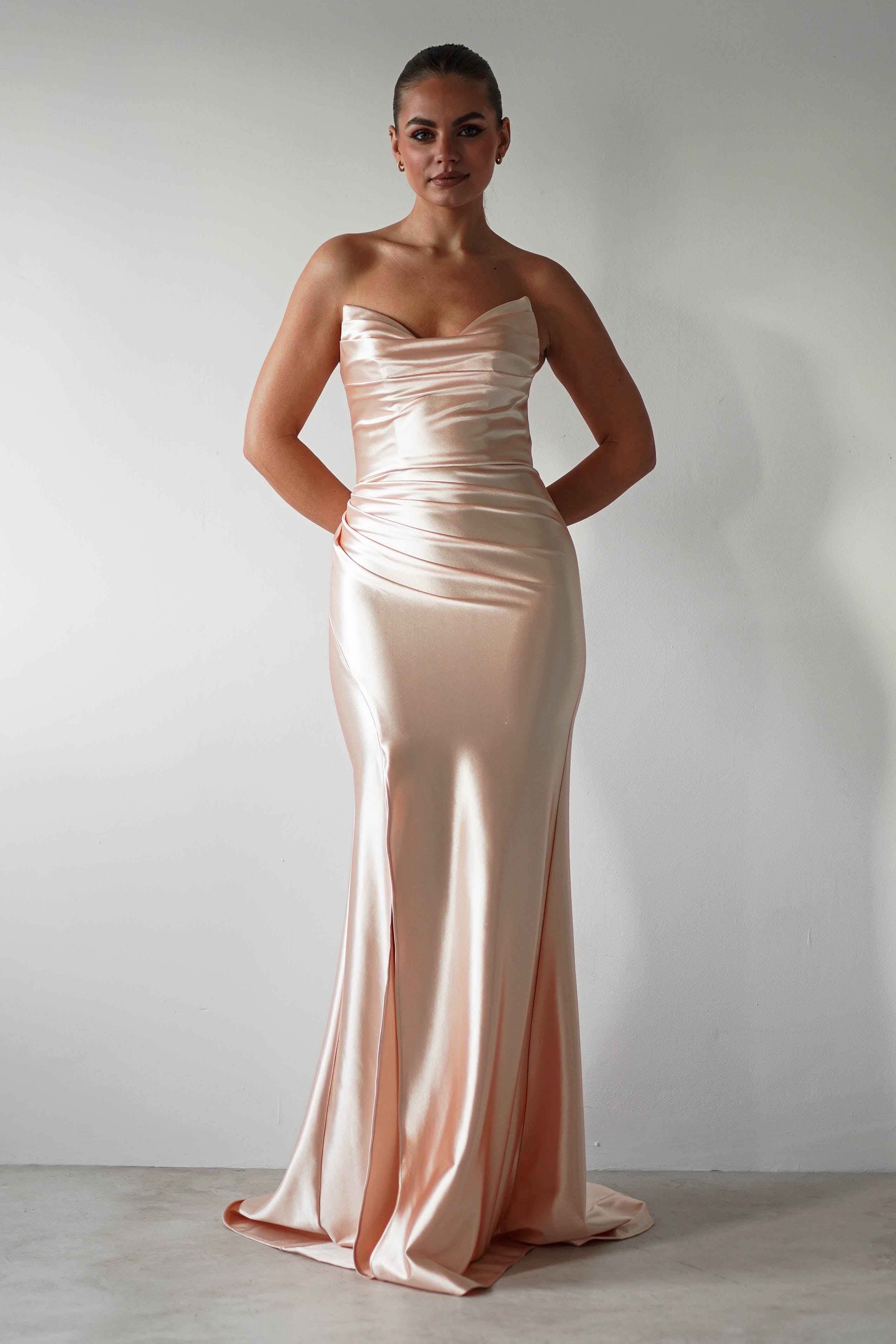 Venice Strapless Bodycon Gown | Light Gold | Debs & Prom | Formal Gown | Oh Hello Clothing