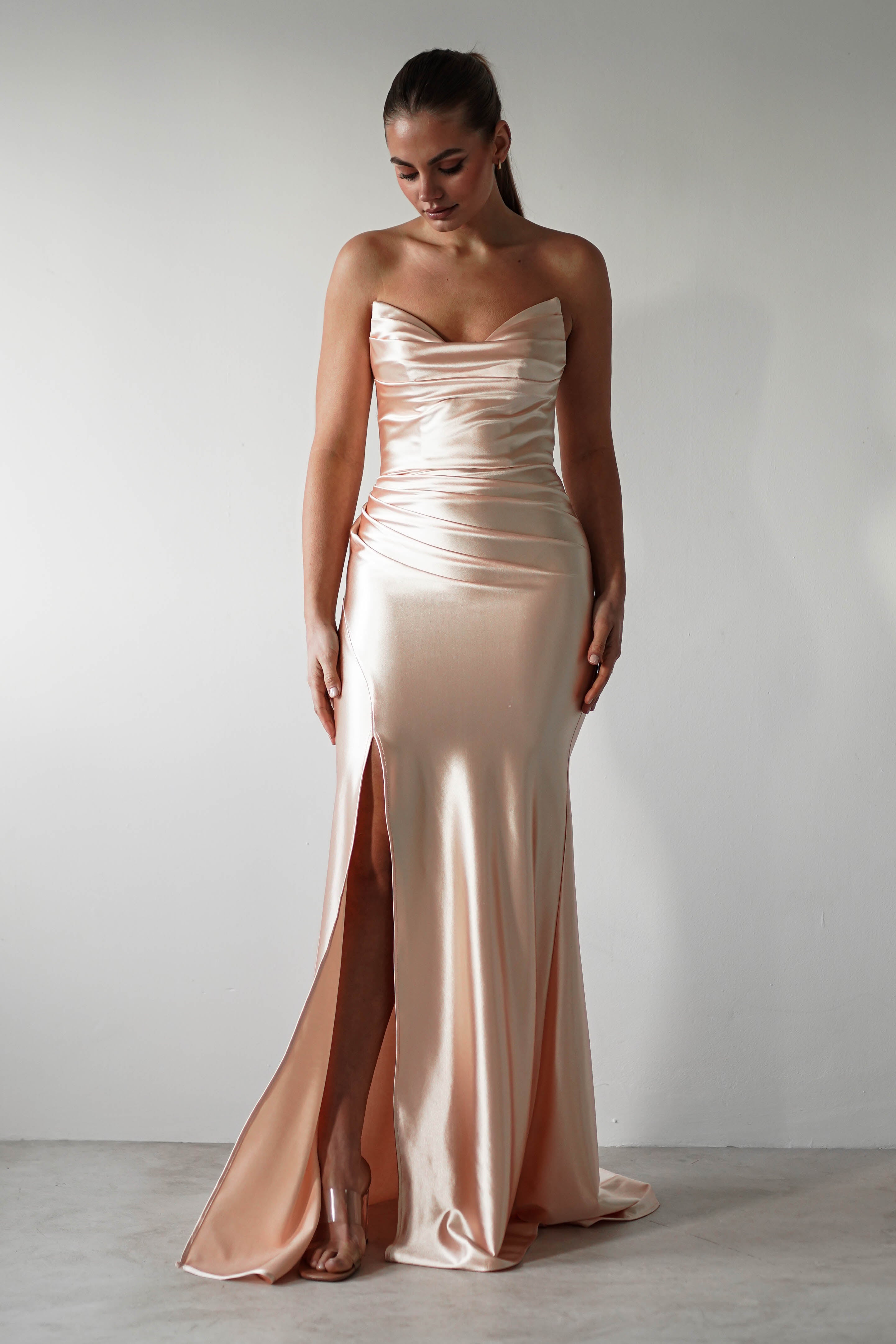 Venice Strapless Bodycon Gown | Light Gold | Debs & Prom | Formal Gown | Oh Hello Clothing