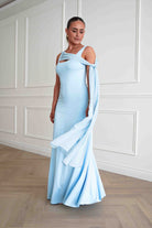Oh Hello Clothing Dresses > Prom Dresses Veronika Asymmetric Drape Detail Maxi Dress | Blue