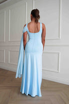Oh Hello Clothing Dresses > Prom Dresses Veronika Asymmetric Drape Detail Maxi Dress | Blue