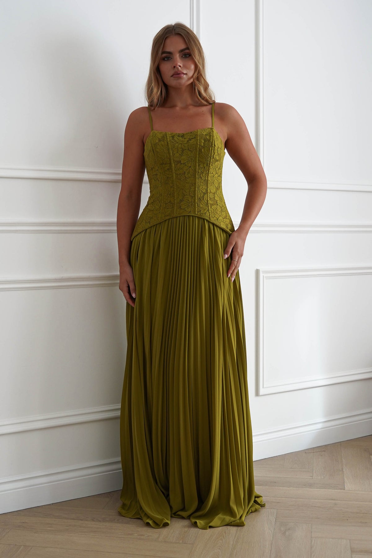Oh Hello Clothing Women > Clothing > Dresses Victoria Dropped Peplum Maxi Dress | Olive Green