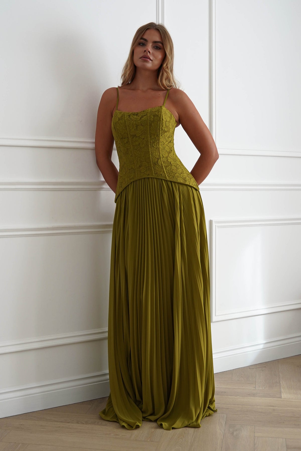 Oh Hello Clothing Women > Clothing > Dresses Victoria Dropped Peplum Maxi Dress | Olive Green