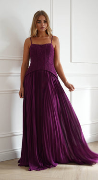 Oh Hello Clothing Women > Clothing > Dresses Victoria Dropped Peplum Maxi Dress | Plum