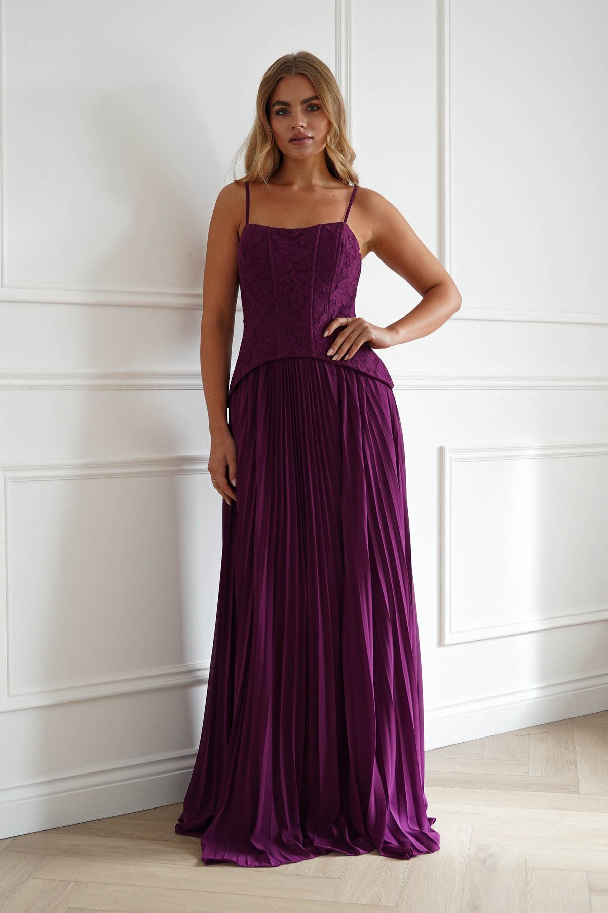 Oh Hello Clothing Women > Clothing > Dresses Victoria Dropped Peplum Maxi Dress | Plum