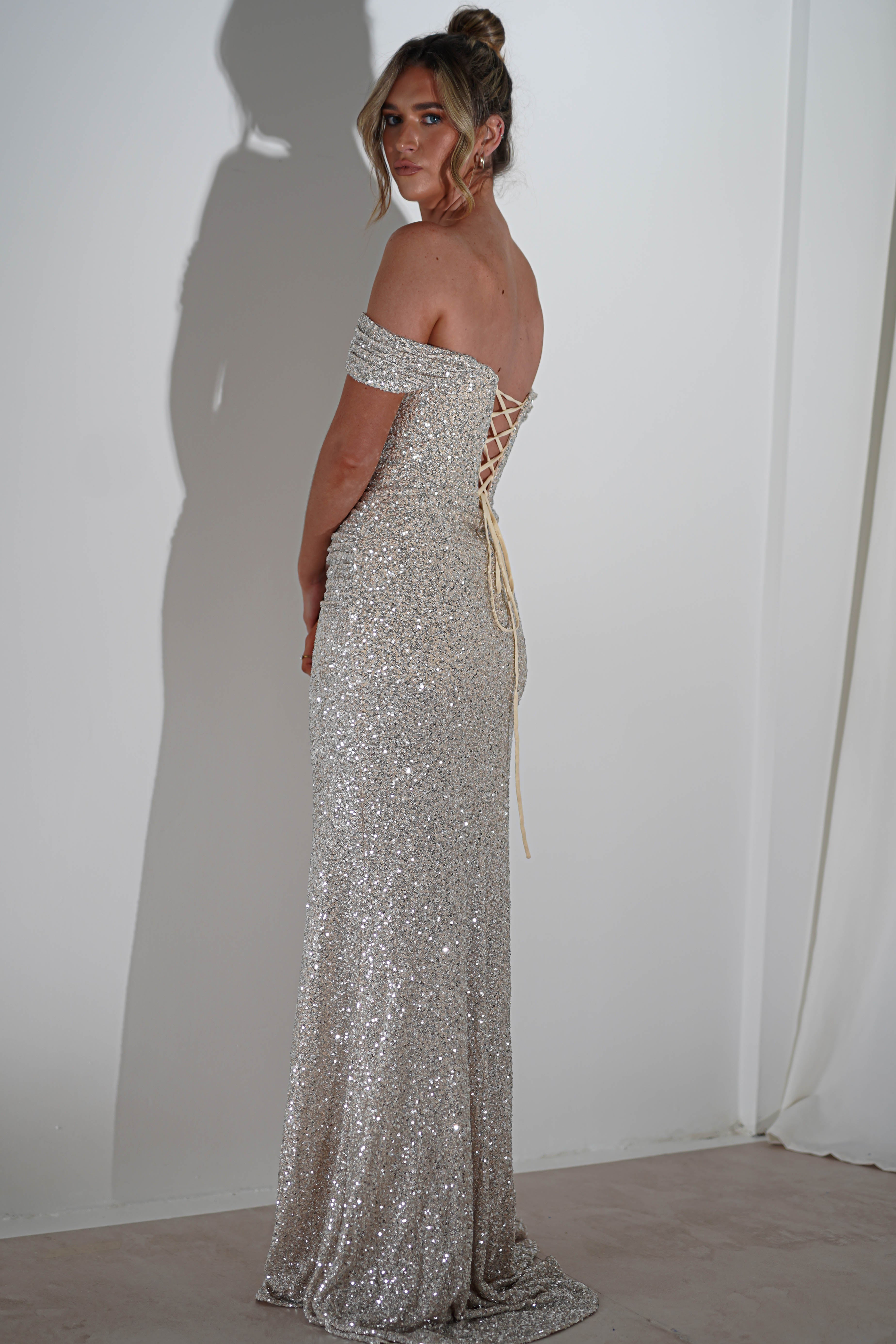 Vilma Sequin Mermaid Gown | Silver/Champange | Debs & Prom | Formal Gown | Oh Hello Clothing