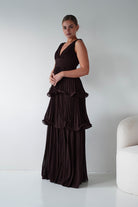 Oh Hello Clothing Women > Clothing > Dresses Vina Tiered Pleated Layered Maxi Dress | Chocolate
