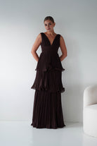 Oh Hello Clothing Women > Clothing > Dresses Vina Tiered Pleated Layered Maxi Dress | Chocolate