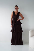 Oh Hello Clothing Women > Clothing > Dresses Vina Tiered Pleated Layered Maxi Dress | Chocolate