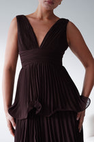 Oh Hello Clothing Women > Clothing > Dresses Vina Tiered Pleated Layered Maxi Dress | Chocolate