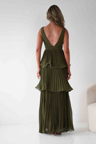 Vina Tiered Pleated Layered Maxi Dress Dark Olive | Wedding Guest Dress | Pleated Skirt | Maxi | Oh Hello Clothing