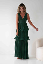 Oh Hello Clothing Dresses Vina Tiered Pleated Layered Maxi Dress | Forest Green