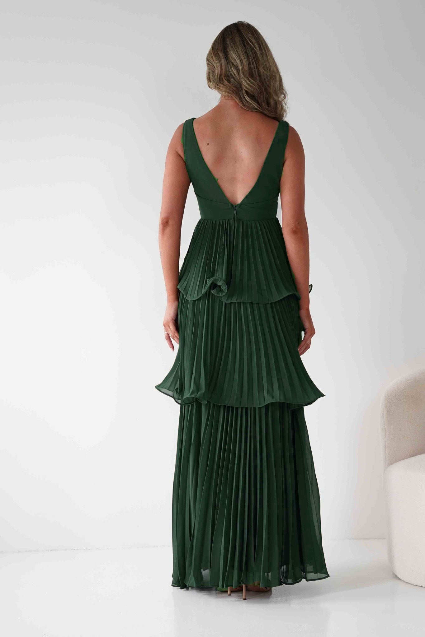 Oh Hello Clothing Dresses Vina Tiered Pleated Layered Maxi Dress | Forest Green