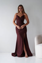 Oh Hello Clothing Dresses > Prom Dresses Visenta Ruched Bodice Strapless Gown | Espresso