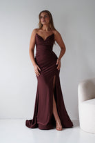 Oh Hello Clothing Dresses > Prom Dresses Visenta Ruched Bodice Strapless Gown | Espresso