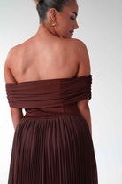 Oh Hello Clothing Dresses Whitney Pleated Off The Shoulder Maxi Dress | Brown