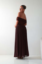 Oh Hello Clothing Dresses Whitney Pleated Off The Shoulder Maxi Dress | Brown