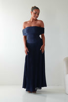 Oh Hello Clothing Dresses Whitney Pleated Off The Shoulder Maxi Dress | Navy