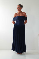 Oh Hello Clothing Dresses Whitney Pleated Off The Shoulder Maxi Dress | Navy