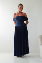 Oh Hello Clothing Dresses Whitney Pleated Off The Shoulder Maxi Dress | Navy