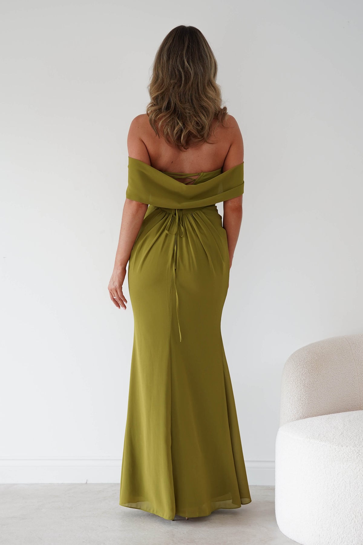 Oh Hello Clothing Women > Clothing > Dresses Willow Bardot Draped Maxi Dress | Chartreuse Green