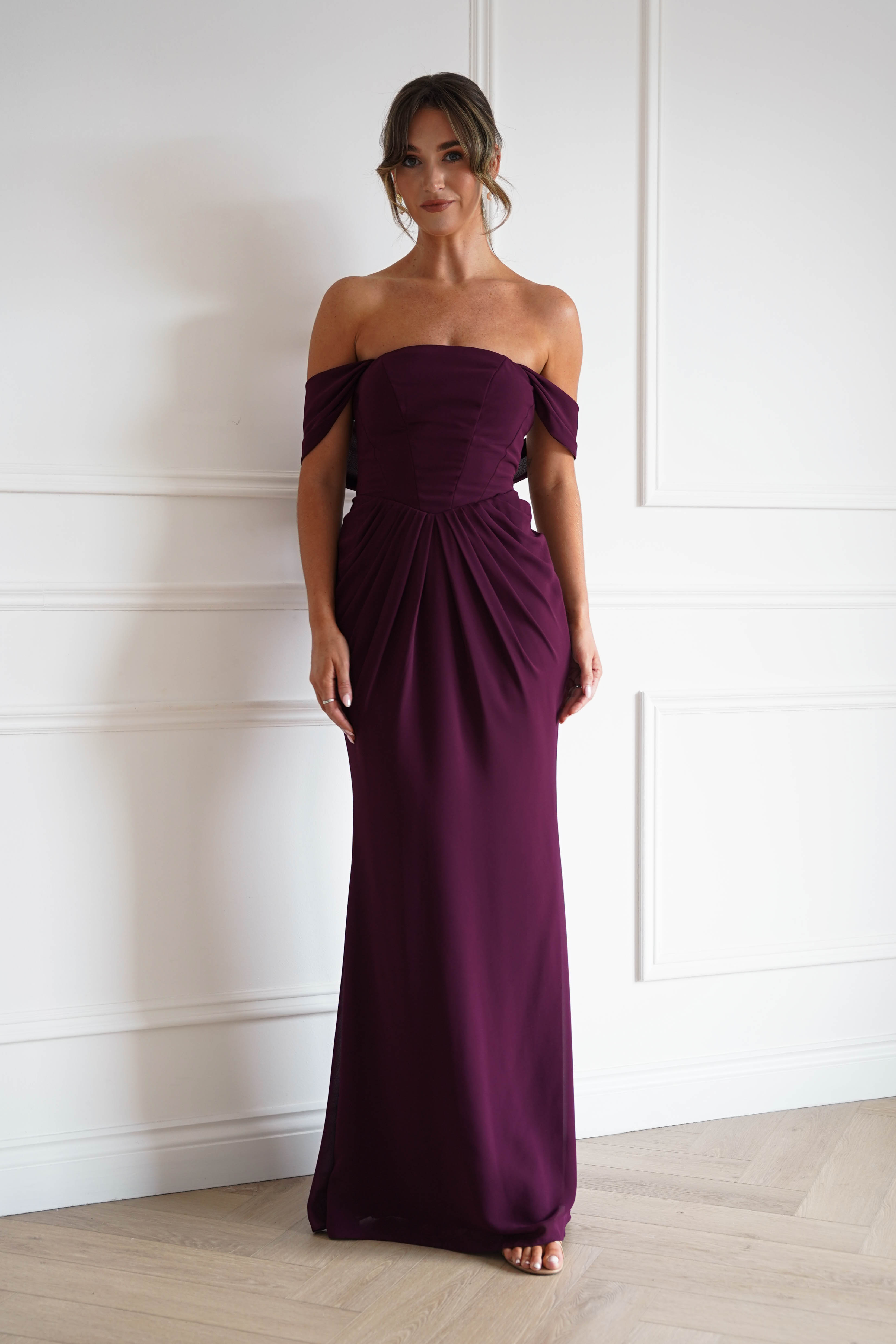Oh Hello Clothing Women > Clothing > Dresses Willow Bardot Draped Maxi Dress | Wine