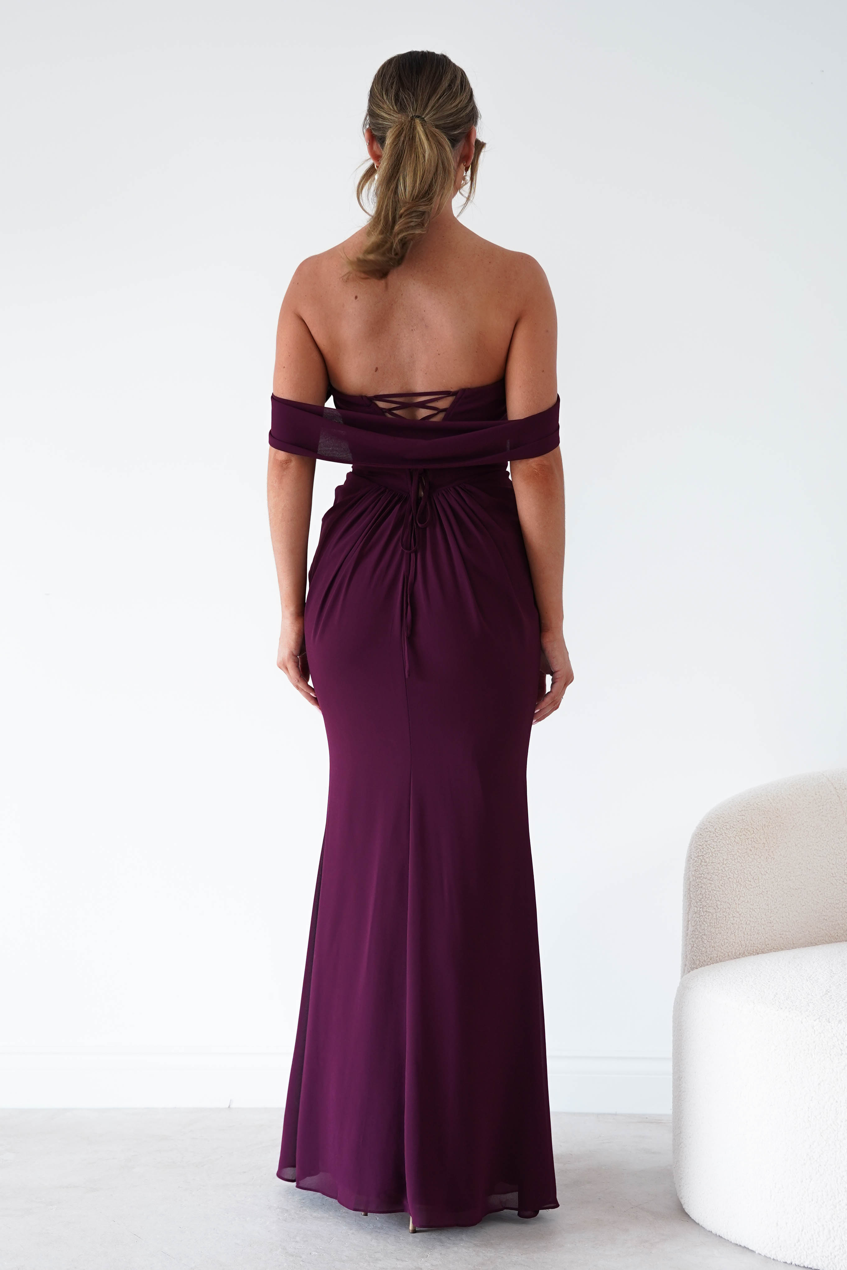 Oh Hello Clothing Women > Clothing > Dresses Willow Bardot Draped Maxi Dress | Wine