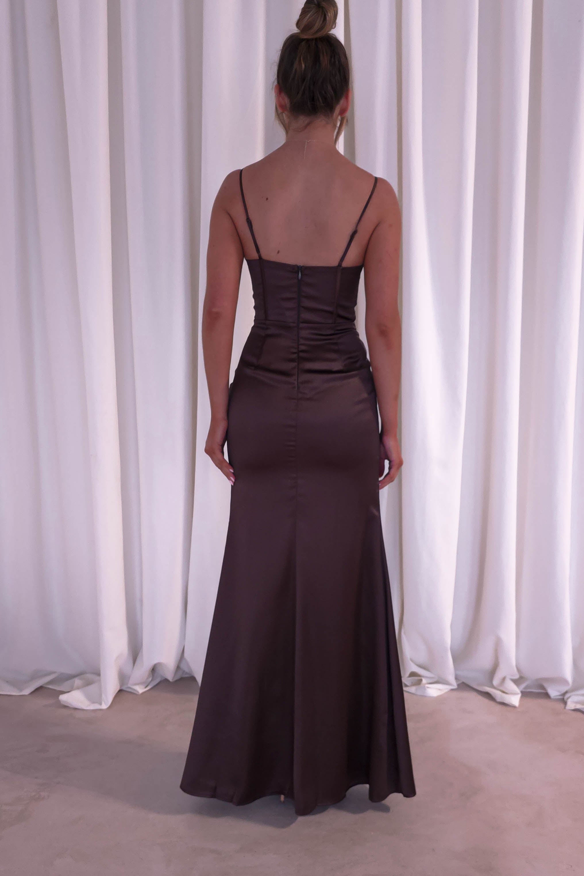 Ziah Soft Satin Gown | Chocolate | Debs & Prom | Formal Gown | Oh Hello Clothing
