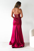 Zohra Cut Out Strapless Rhinestone Gown | Dark Red | Debs & Prom | Formal Gown | Oh Hello Clothing