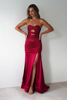 Zohra Cut Out Strapless Rhinestone Gown | Dark Red | Debs & Prom | Formal Gown | Oh Hello Clothing