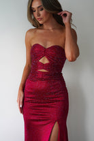 Zohra Cut Out Strapless Rhinestone Gown | Dark Red | Debs & Prom | Formal Gown | Oh Hello Clothing