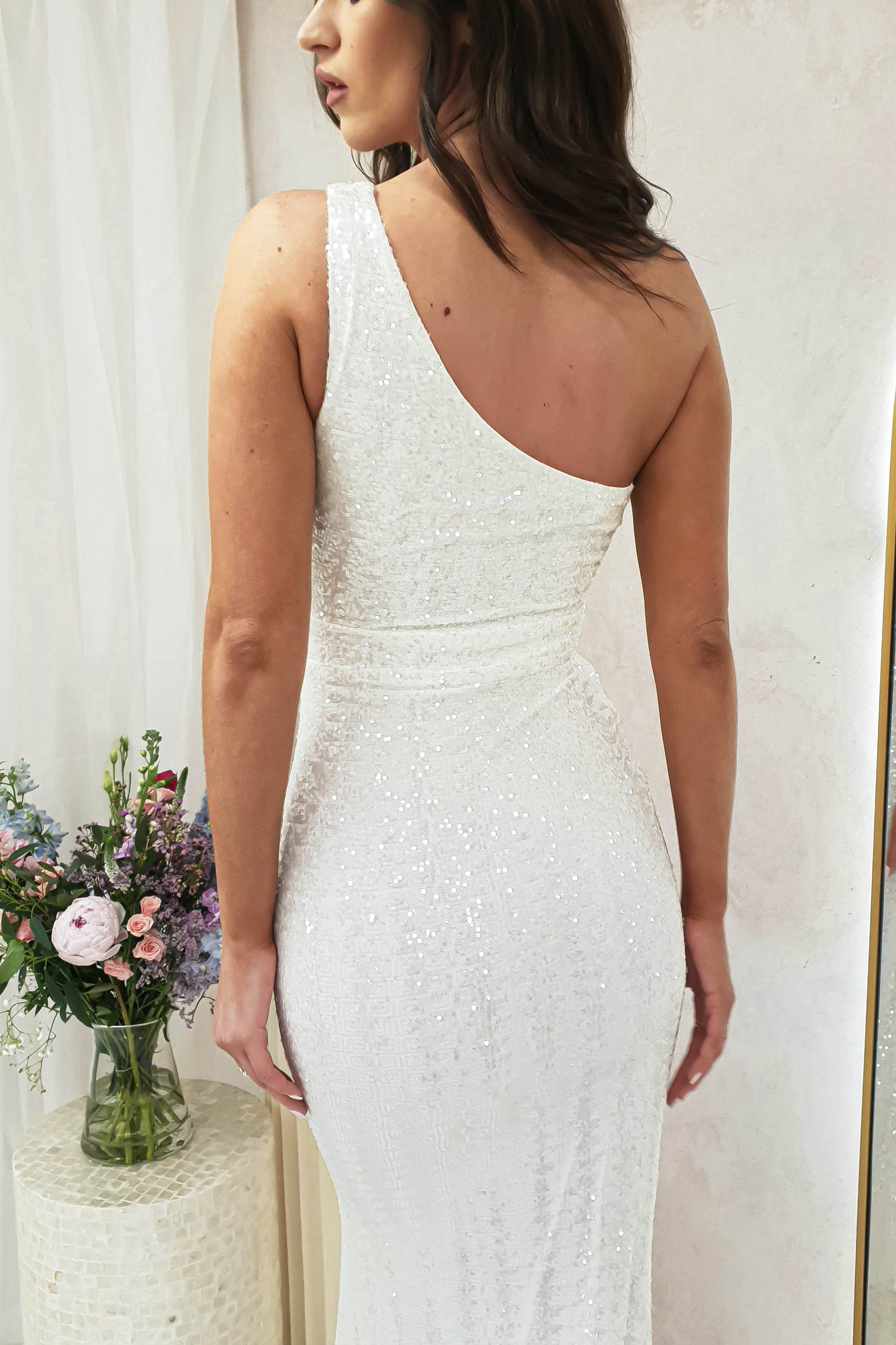 Chastine Sequin Gown | White | Graduation | Bride To Be Hen Dress | Oh Hello Clothing