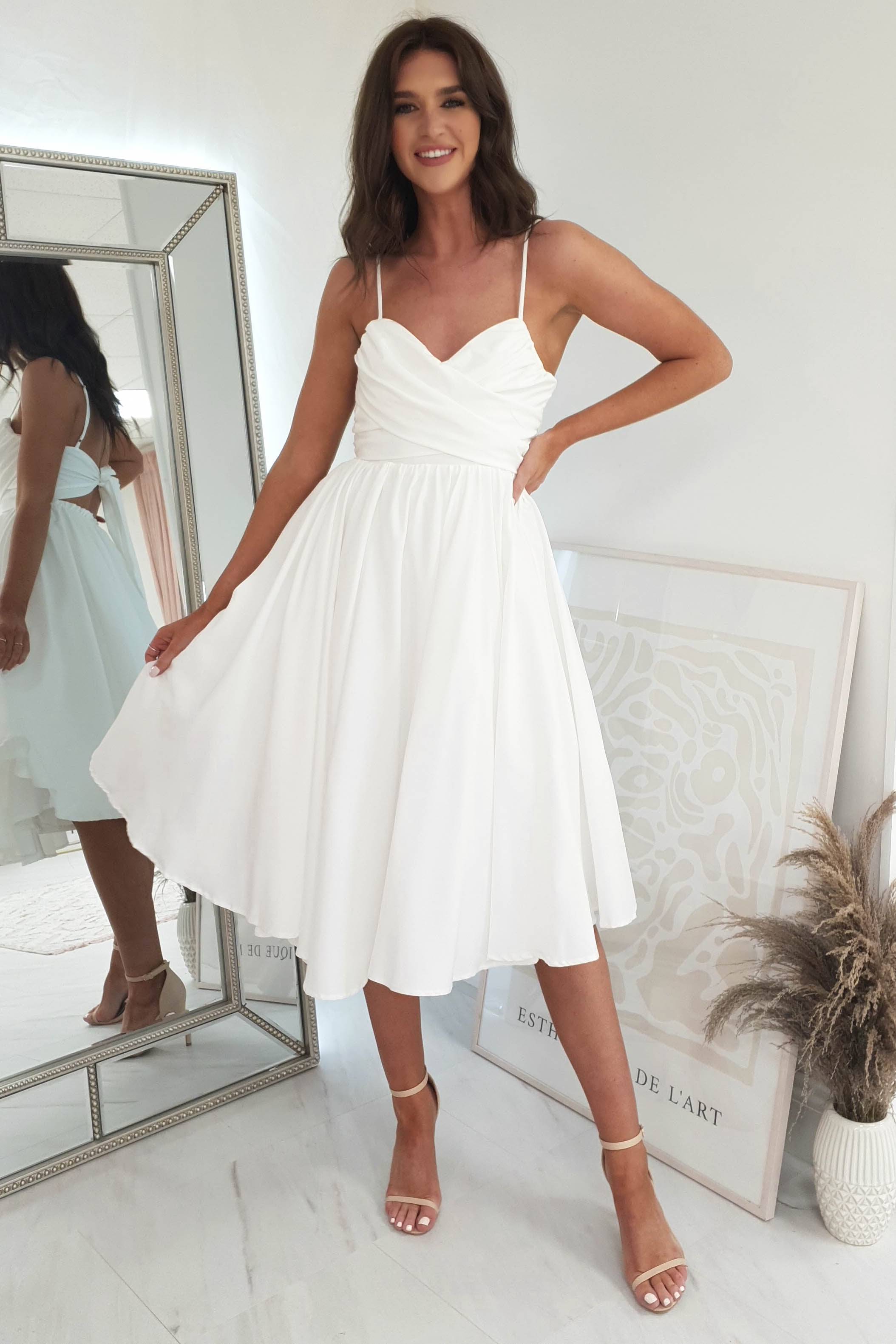 Erinna Skater Midi Dress | White | Graduation | Bride To Be Hen Dress | Oh Hello Clothing