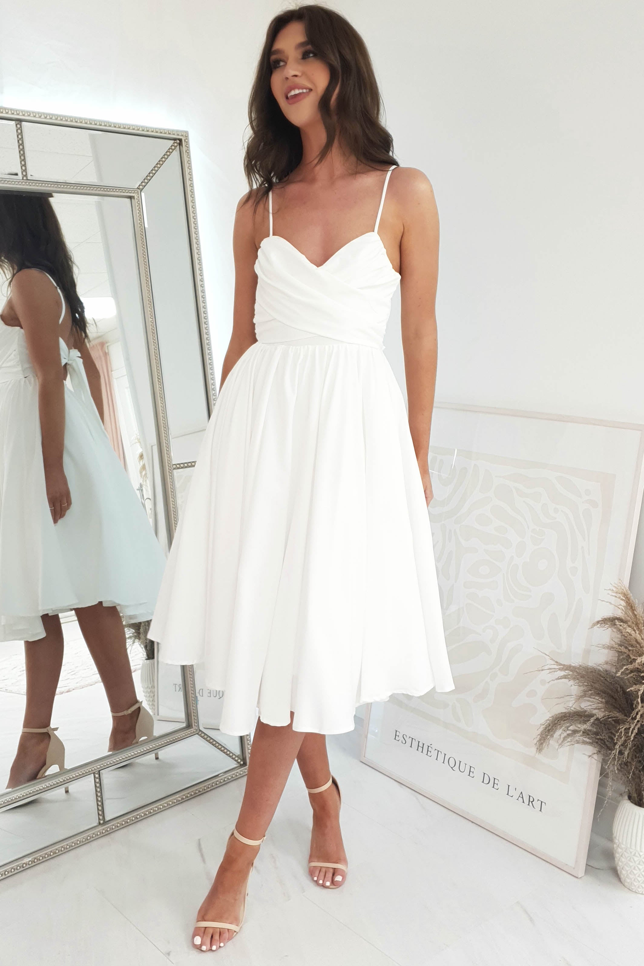 Erinna Skater Midi Dress | White | Graduation | Bride To Be Hen Dress | Oh Hello Clothing