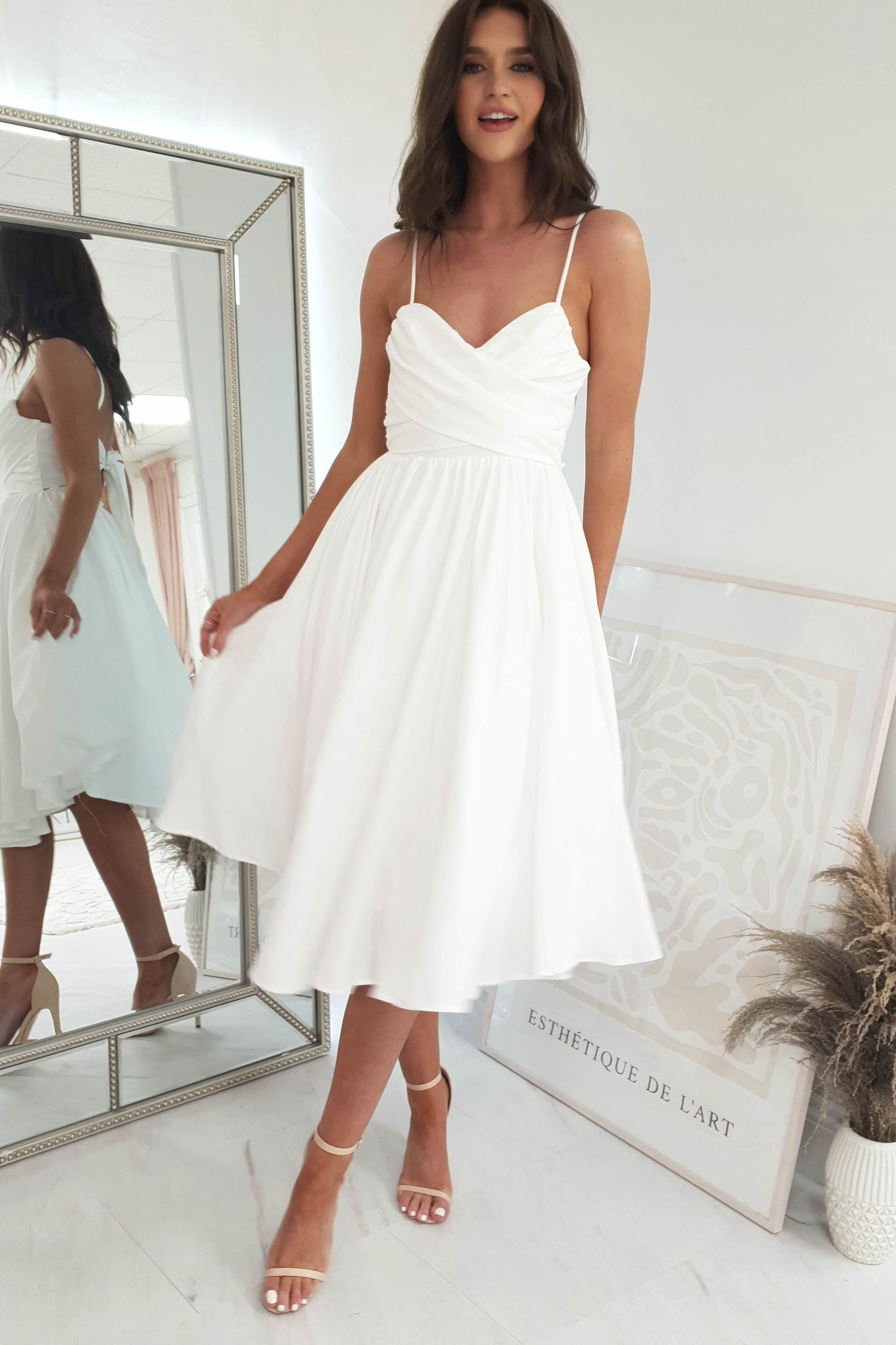 Erinna Skater Midi Dress | White | Graduation | Bride To Be Hen Dress | Oh Hello Clothing