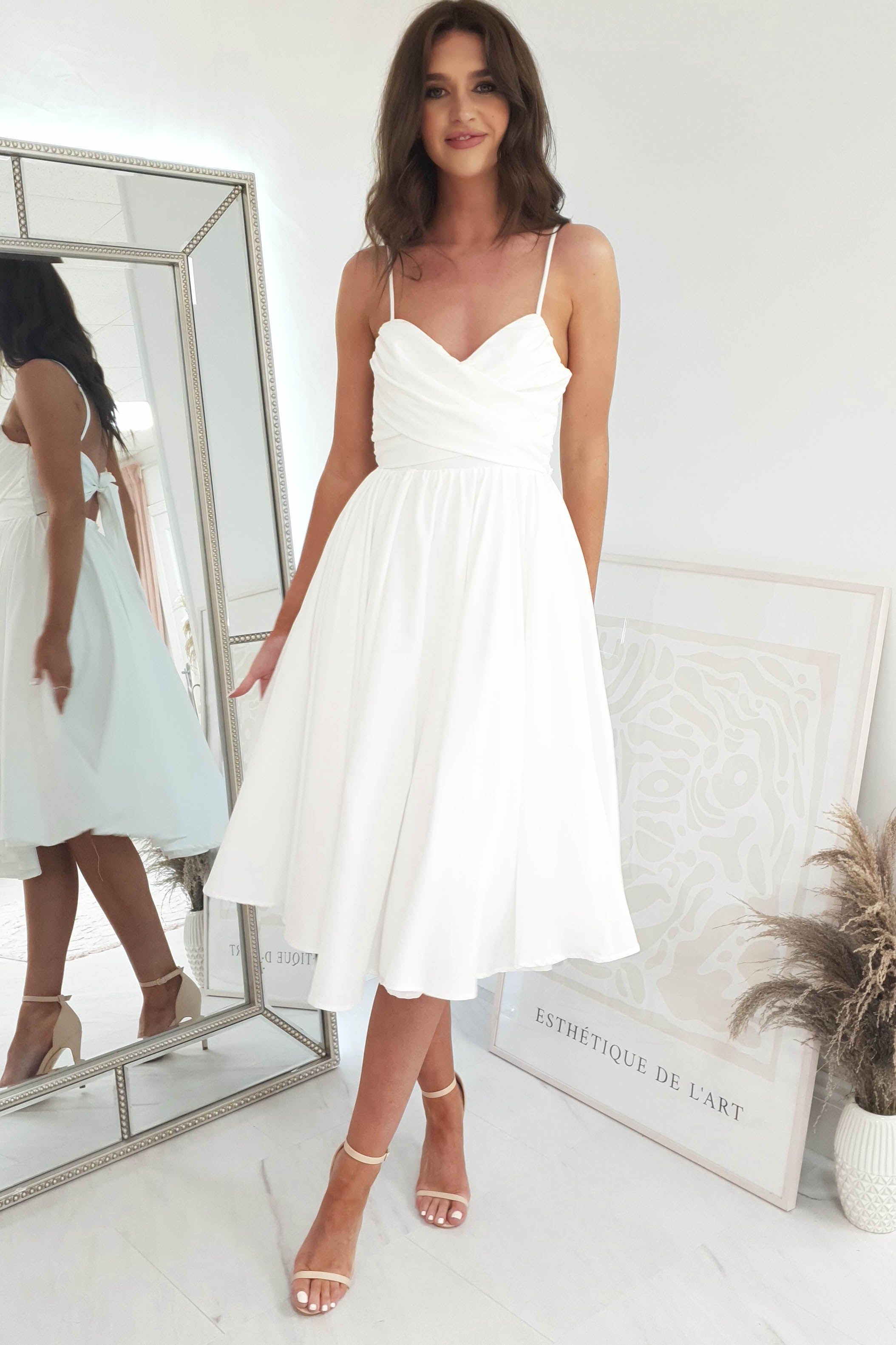 Erinna Skater Midi Dress | White | Graduation | Bride To Be Hen Dress | Oh Hello Clothing