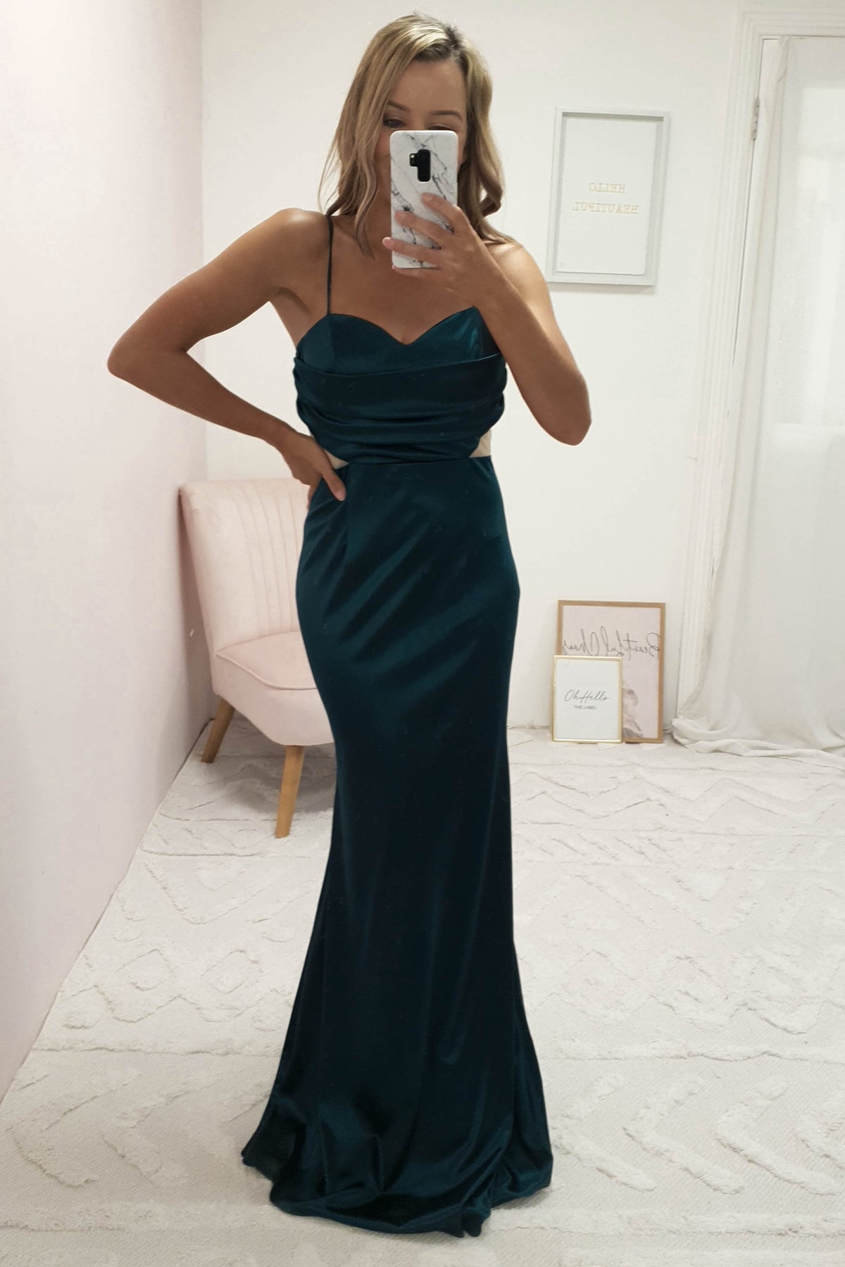 Addison Satin Gown | Emerald Green-Oh Hello Clothing