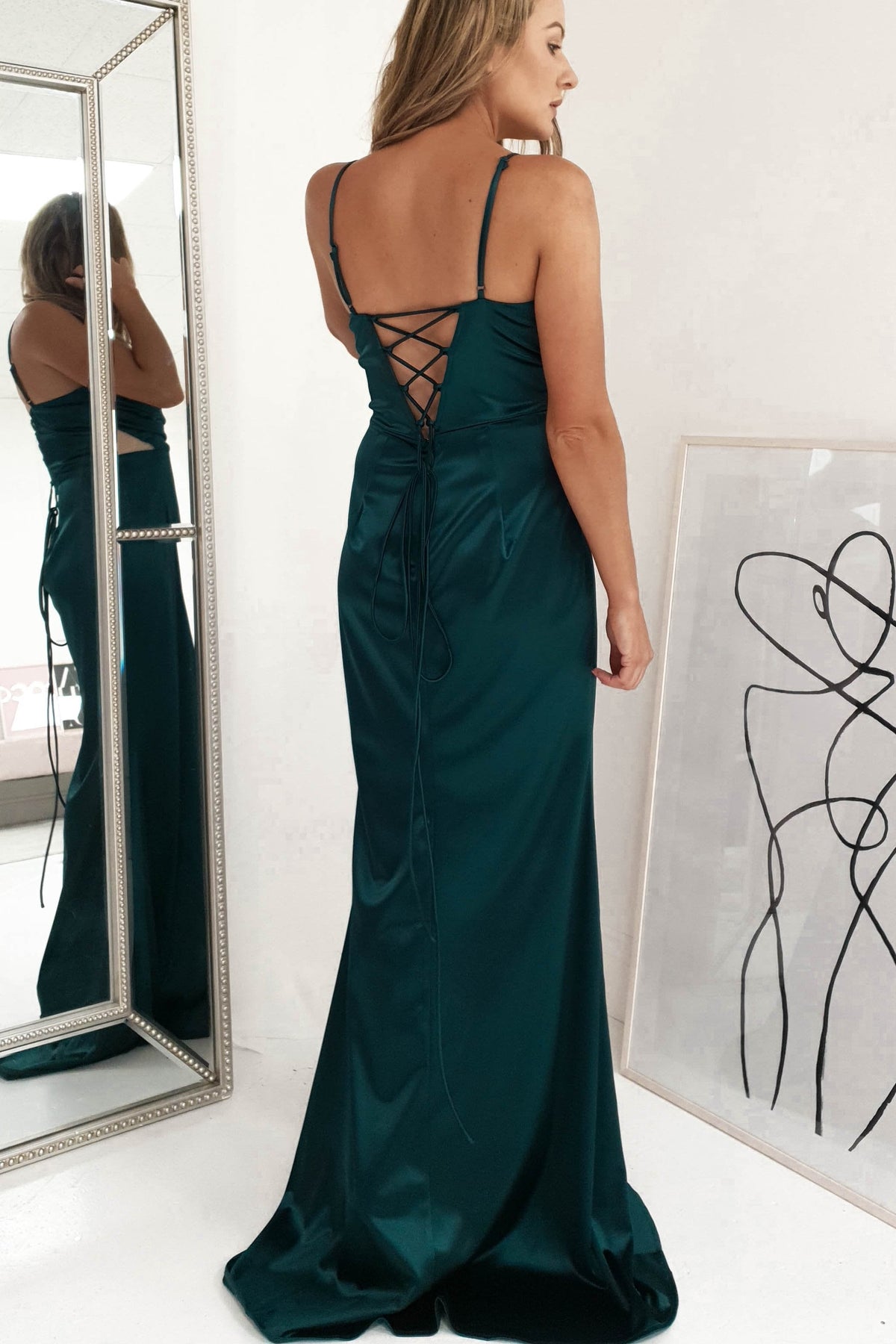 Addison Satin Gown | Emerald Green-Oh Hello Clothing
