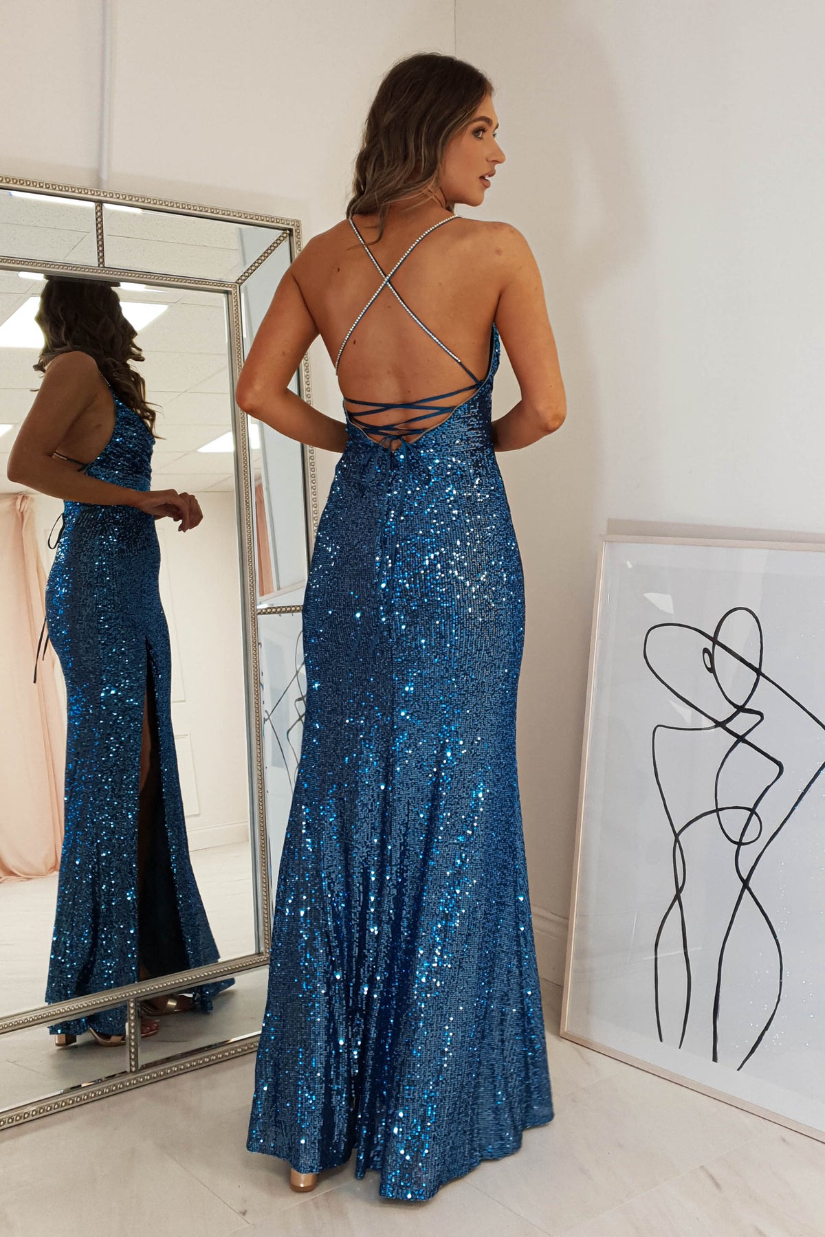 Alamour Sequin Luxe Gown | Lapis Blue-Oh Hello Clothing